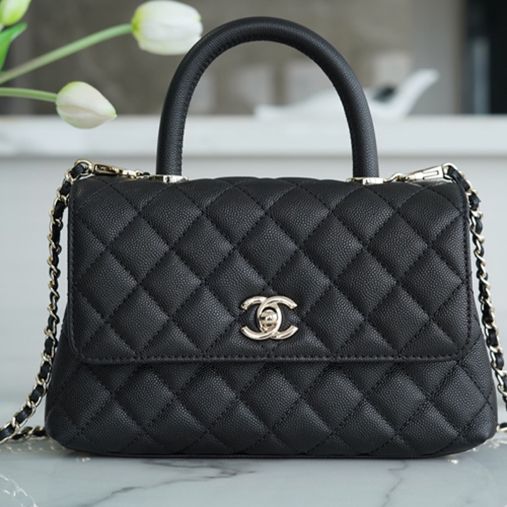 샤넬 코코핸들백 스몰 캐비어 은장 샴페인 골드