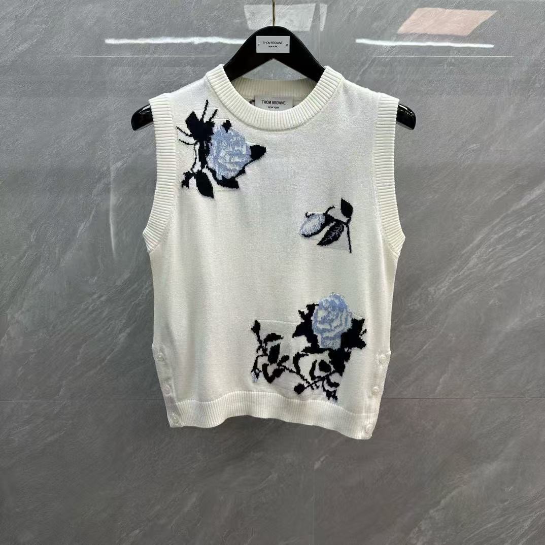 톰브라운 플로럴 인타르시아 민소매 니트 탑