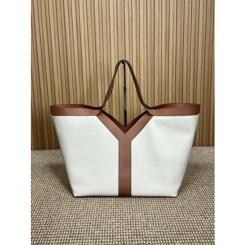 생로랑 캔버스와 가죽 소재의 Y 토트