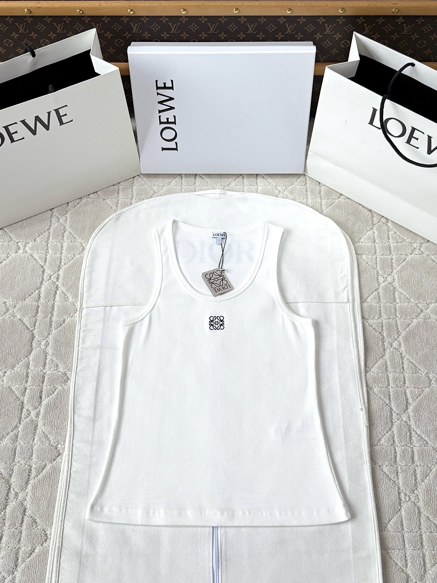 로에베 자수 리브드 스트레치 코튼 탱크