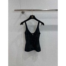 샤넬 레이스 트리밍 메시 니트 슬리브리스