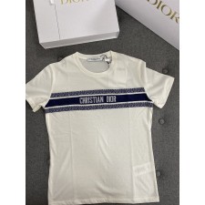 디올 에센셜 코튼 저지 티셔츠 화이트 네이비 블루