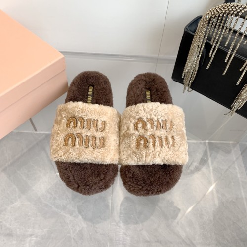 미우미우 자수 울 슬리퍼