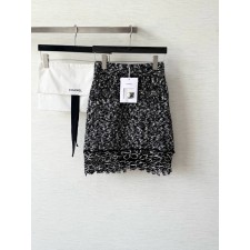 샤넬 블랙&화이트 실크 미니스커트
