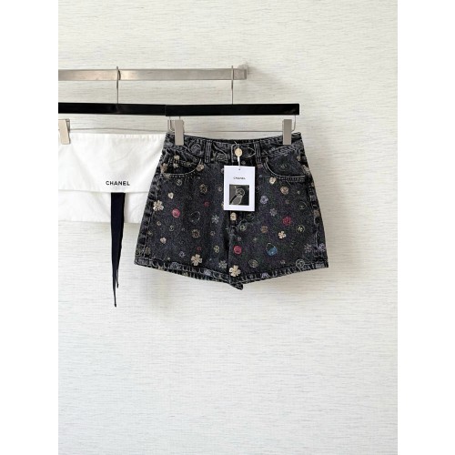 샤넬 프린트 와이드 레그 반바지