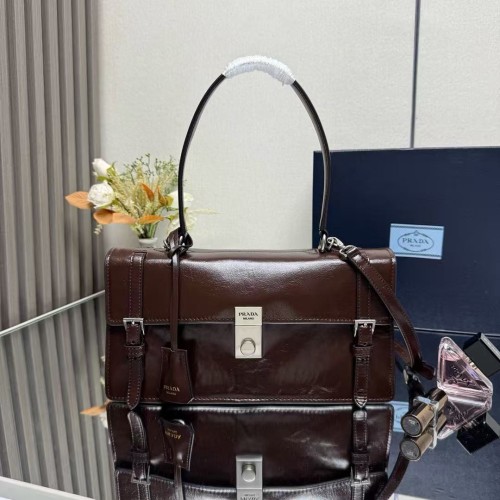 프라다 보니 엑스트라 레더 핸드백 다크 브라운