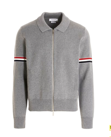 톰브라운 코튼 밀라노 스티치 RWB 암밴드 폴로 봄버 재킷 라이트 그레이