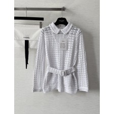 샤넬 26C 오픈워크 텍스처 웨이스트 핏 니트 가디건