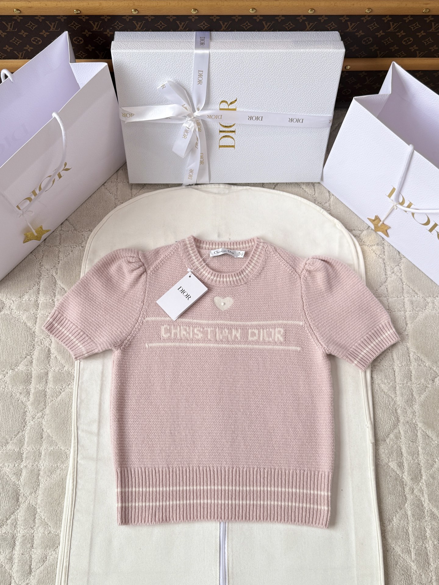 디올 자수 레터링 반팔 스웨터