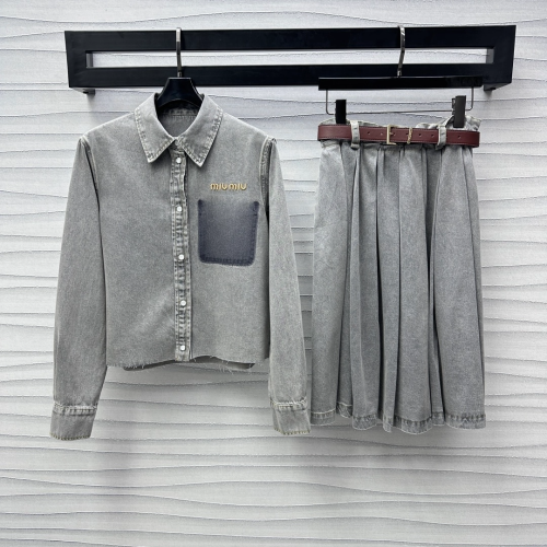 미우미우 데님셔츠 벨티드 스커트 셋업