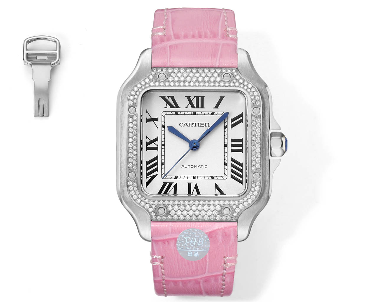 까르띠에 산토스 드 까르띠에 워치 미디엄 핑크스트랩 다이아 35.1mm
