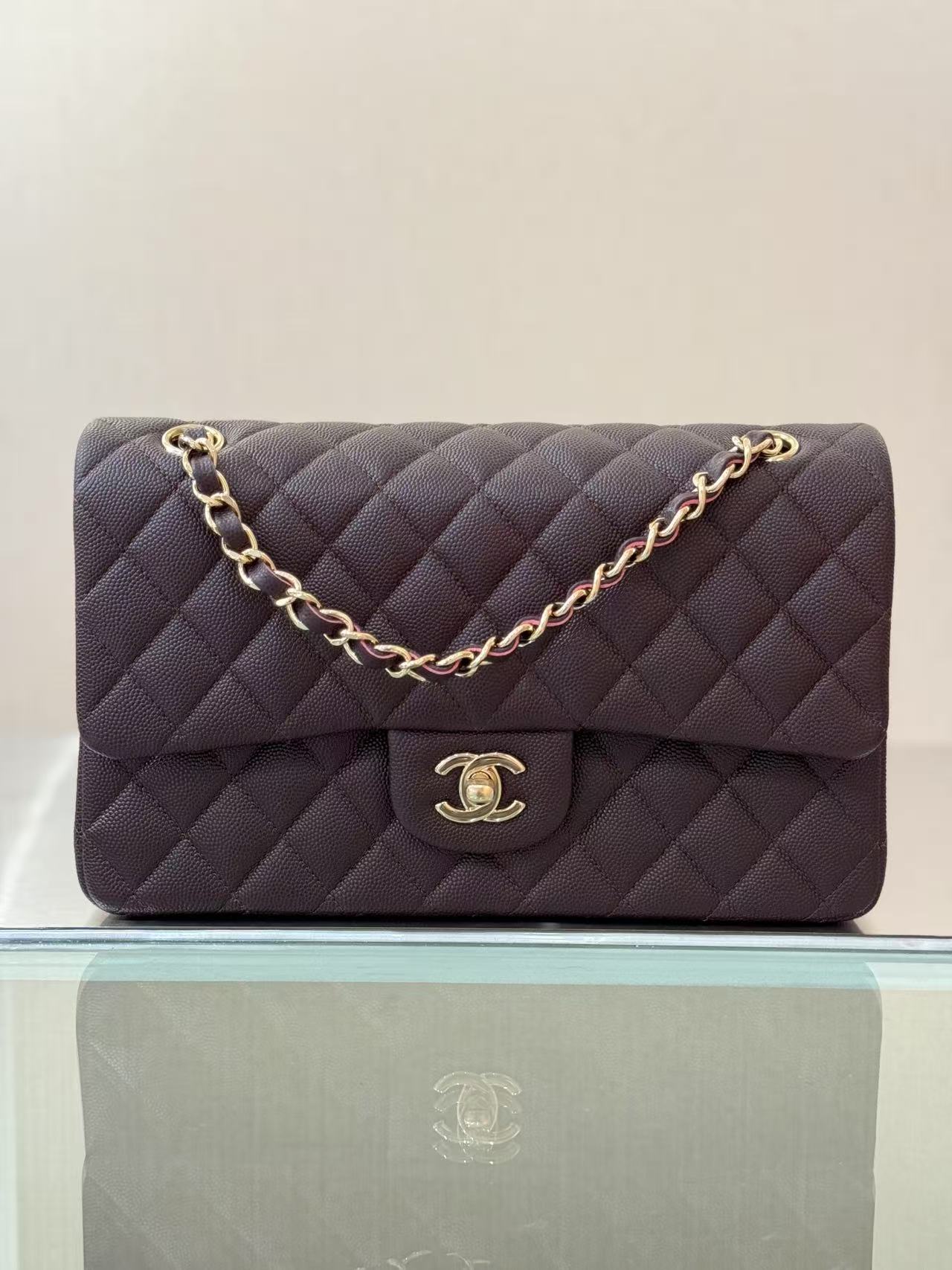 샤넬 클래식 미디움 캐비어 버건디