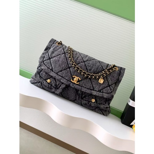 샤넬 투포켓 블랙 데님 플랩백