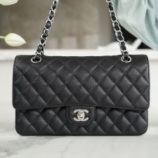 샤넬 클래식 미디움 캐비어 블랙 은장