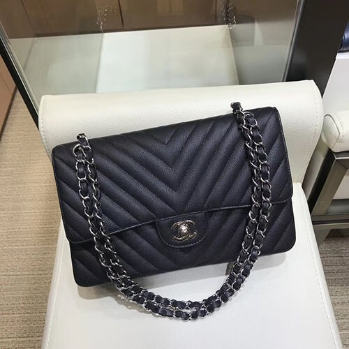 샤넬 쉐브론 클래식 캐비어 은장 BIG V AS1112